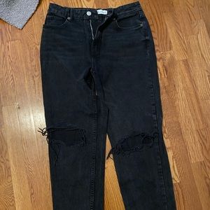 Zara Black Straight Leg Ripped Jeans